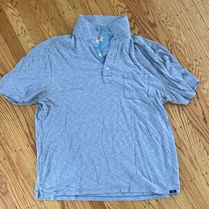 Faherty Sky Blue and Red Striped Polo Shirt